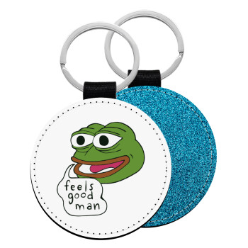 Pepe the frog, Μπρελόκ Δερματίνη, στρογγυλό ΜΠΛΕ (5cm)