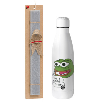 Pepe the frog, Easter Set, metallic Inox water bottle (700ml) & Easter scented flat candle (30cm) (GRAY)