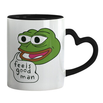 Pepe the frog, Mug heart black handle, ceramic, 330ml