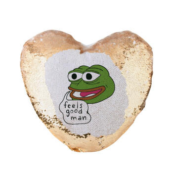 Pepe the frog, Μαξιλάρι καναπέ καρδιά Μαγικό Χρυσό με πούλιες 40x40cm περιέχεται το  γέμισμα