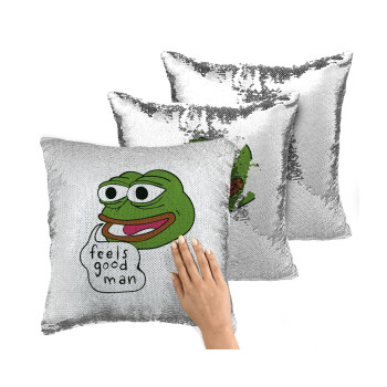 Pepe the frog, Μαξιλάρι καναπέ Μαγικό Ασημένιο με πούλιες 40x40cm περιέχεται το γέμισμα