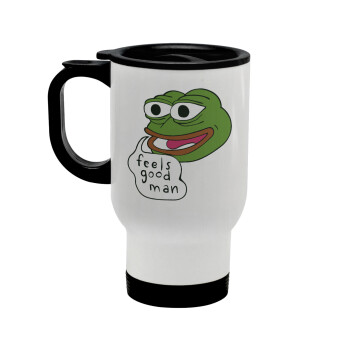 Pepe the frog, Stainless steel travel mug with lid, double wall white 450ml
