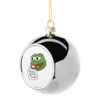 Pepe the frog, Στολίδι Χριστουγεννιάτικη μπάλα δένδρου Ασημένια 8cm