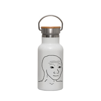 Feel guy, Metallic thermos (Stainless steel) White with wooden lid (bamboo), double-walled, 350ml