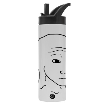 Feel guy, Μεταλλικό παγούρι θερμός με καλαμάκι & χειρολαβή, ανοξείδωτο ατσάλι (Stainless steel 304), διπλού τοιχώματος, 600ml