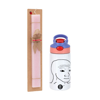 Feel guy, Easter Set, Children's thermal stainless steel water bottle with safety straw, pink/purple (350ml) & Easter scented flat candle (30cm) (PINK)