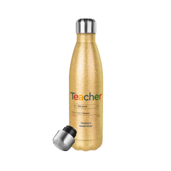 Searching for Best Teacher..., Glitter gold stainless steel thermos bottle, double-walled, 500ml