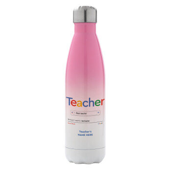 Searching for Best Teacher..., Metal mug thermos Pink/White (Stainless steel), double wall, 500ml
