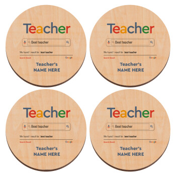 Searching for Best Teacher..., ΣΕΤ x4 Σουβέρ ξύλινα στρογγυλά plywood (9cm)