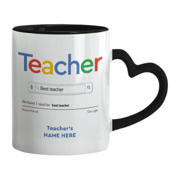 Searching for Best Teacher..., Κούπα καρδιά χερούλι μαύρη, κεραμική, 330ml