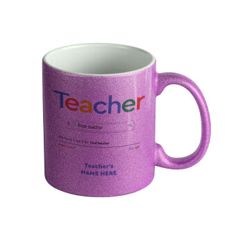 Searching for Best Teacher..., Κούπα Μωβ Glitter που γυαλίζει, κεραμική, 330ml