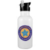 White water bottle with straw, stainless steel 600ml