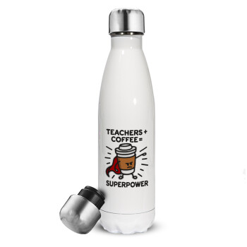 Teacher Coffee Super Power, Metal mug thermos White (Stainless steel), double wall, 500ml