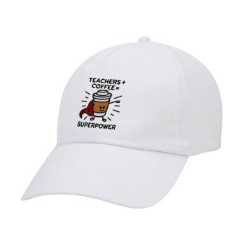 Teacher Coffee Super Power, Καπέλο Ενηλίκων Baseball Λευκό 5-φύλλο (POLYESTER, ΕΝΗΛΙΚΩΝ, UNISEX, ONE SIZE)