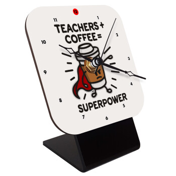 Teacher Coffee Super Power, Επιτραπέζιο ρολόι ξύλινο με δείκτες (10cm)