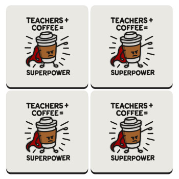 Teacher Coffee Super Power, ΣΕΤ 4 Σουβέρ ξύλινα τετράγωνα (9cm)