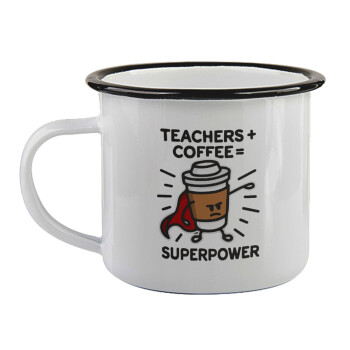 Teacher Coffee Super Power, Κούπα εμαγιέ με μαύρο χείλος 360ml