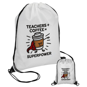 Teacher Coffee Super Power, Τσάντα πουγκί με μαύρα κορδόνια (1 τεμάχιο)