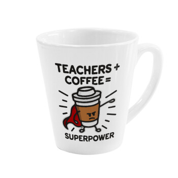 Teacher Coffee Super Power, Κούπα κωνική Latte Λευκή, κεραμική, 300ml