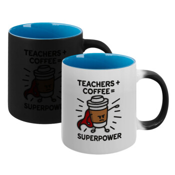 Teacher Coffee Super Power, Κούπα Μαγική εσωτερικό μπλε, κεραμική 330ml που αλλάζει χρώμα με το ζεστό ρόφημα (1 τεμάχιο)