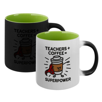 Teacher Coffee Super Power, Κούπα Μαγική εσωτερικό πράσινο, κεραμική 330ml που αλλάζει χρώμα με το ζεστό ρόφημα