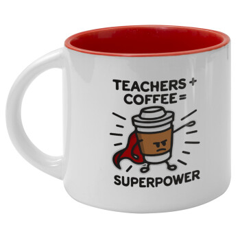 Teacher Coffee Super Power, Κούπα κεραμική 400ml Λευκή/Κόκκινη