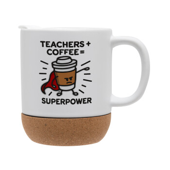 Teacher Coffee Super Power, Κούπα, κεραμική με βάση φελού και καπάκι (ΜΑΤ), 330ml (1 τεμάχιο)