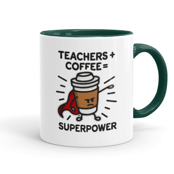 Teacher Coffee Super Power, Κούπα χρωματιστή πράσινη, κεραμική, 330ml