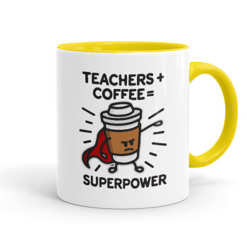 Teacher Coffee Super Power, Κούπα χρωματιστή κίτρινη, κεραμική, 330ml