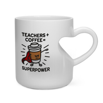 Teacher Coffee Super Power, Κούπα καρδιά λευκή, κεραμική, 330ml