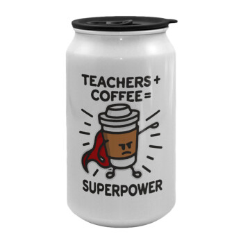 Teacher Coffee Super Power, Κούπα ταξιδιού μεταλλική με καπάκι (tin-can) 500ml