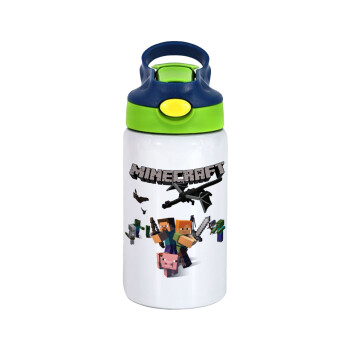Minecraft Alex, Children's hot water bottle, stainless steel, with safety straw, green, blue (350ml)