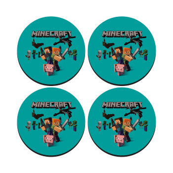 Minecraft Alex, SET of 4 round wooden coasters (9cm)