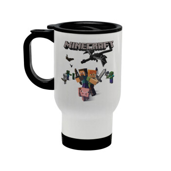 Minecraft Alex, Stainless steel travel mug with lid, double wall white 450ml