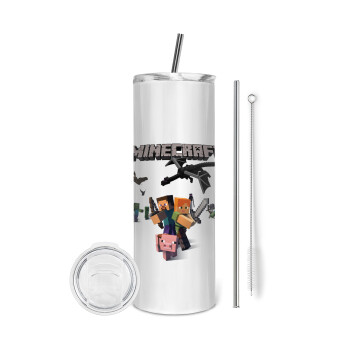 Minecraft Alex, Eco friendly ποτήρι θερμό (tumbler) από ανοξείδωτο ατσάλι 600ml, με μεταλλικό καλαμάκι & βούρτσα καθαρισμού