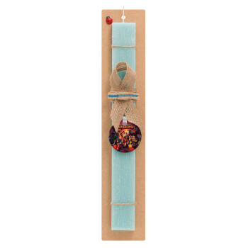 Minecraft Dungeons, Easter Set, wooden keychain & aromatic flat Easter candle (30cm) (TURQUOISE)