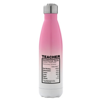 teacher nutritional facts, Metal mug thermos Pink/White (Stainless steel), double wall, 500ml