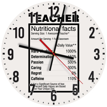 teacher nutritional facts, Ρολόι τοίχου ξύλινο (30cm)