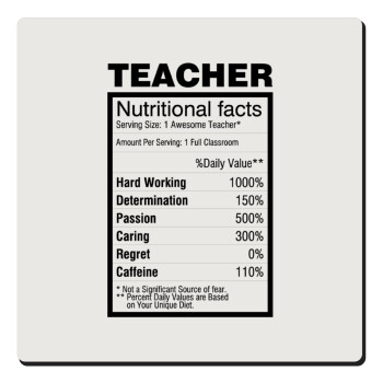 teacher nutritional facts, Τετράγωνο μαγνητάκι ξύλινο 6x6cm