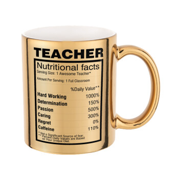 teacher nutritional facts, Mug ceramic, gold mirror, 330ml
