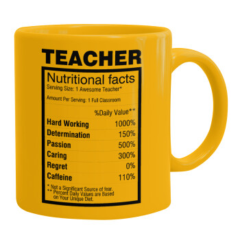 teacher nutritional facts, Ceramic coffee mug yellow, 330ml