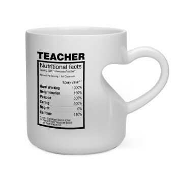 teacher nutritional facts, Κούπα καρδιά λευκή, κεραμική, 330ml