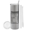 Eco friendly stainless steel Silver tumbler 600ml, with metal straw & cleaning brush