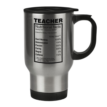 teacher nutritional facts, Stainless steel travel mug with lid, double wall 450ml