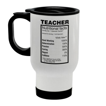 teacher nutritional facts, Stainless steel travel mug with lid, double wall white 450ml