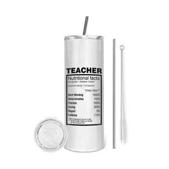 teacher nutritional facts, Tumbler stainless steel 600ml, with metal straw & cleaning brush