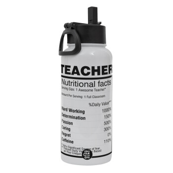 teacher nutritional facts, Metal mug thermo White with Straw and Spout Lid (Stainless steel), double wall, 950ml