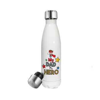 My Dad, my Hero!!!, Metal mug thermos White (Stainless steel), double wall, 500ml