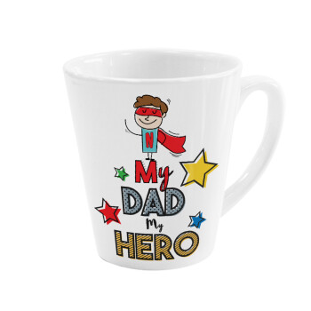 My Dad, my Hero!!!, Κούπα κωνική Latte Λευκή, κεραμική, 300ml