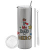 Eco friendly stainless steel Silver tumbler 600ml, with metal straw & cleaning brush